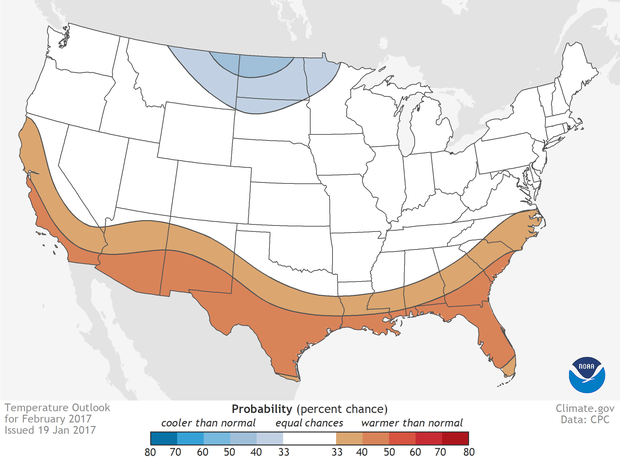 Data Snapshot of February's Temperature Outlook, www.climate.gov.